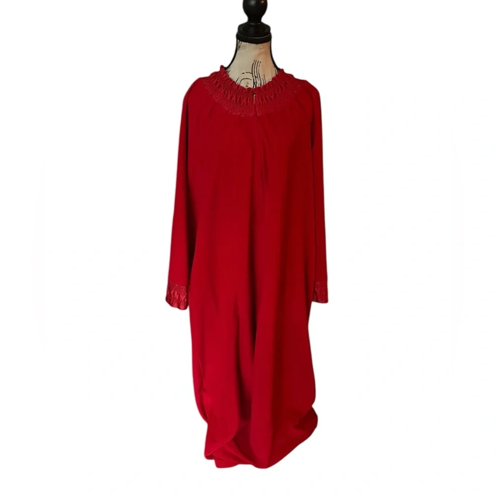 Vintage 70s Red Vanity Fair Lounge Maxi House Dress Sleepwear Large Traditional